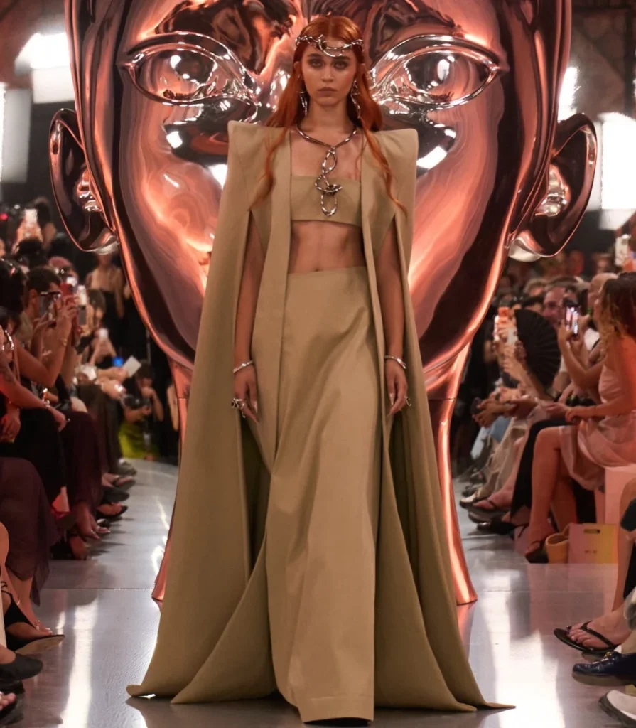 Camel crop top and floor-length skirt
