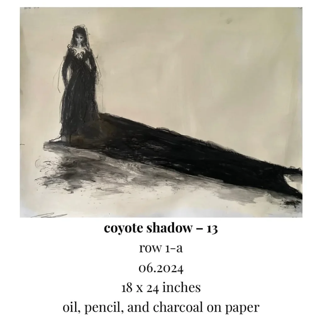 Melora Walters painting Coyote Shadow 13, dated June 2024, 18 by 24 inches