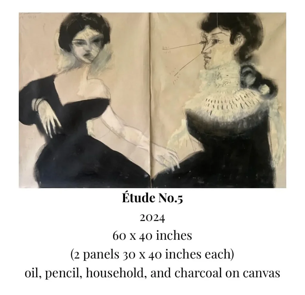 Melora Walters painting Etude No. 5, 2024, 60 by 40 inches in two panels